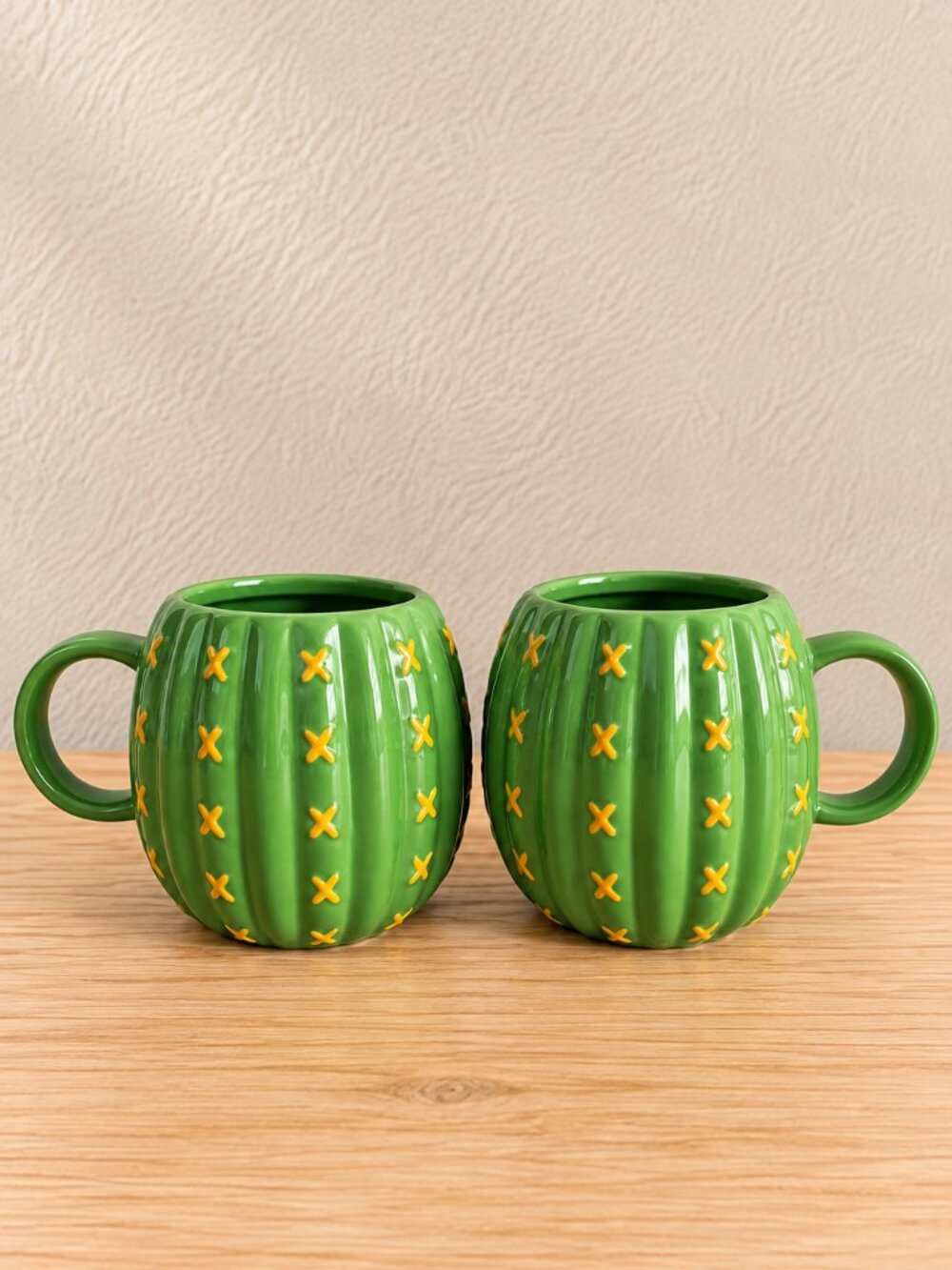 Indigo Cactus Mug Set 2 Green Ceramic Coffee Cups Novelty Quirky Botanical NEW